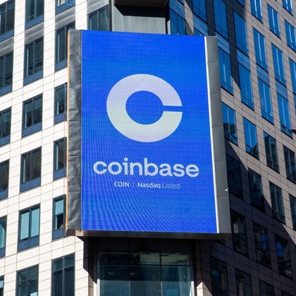 Blue Coinbase sign in New York