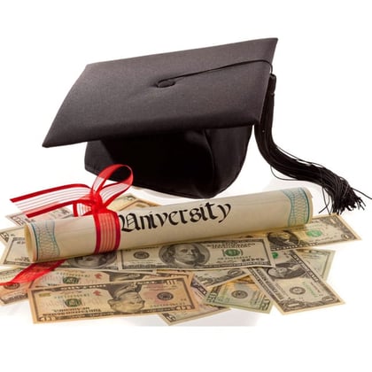 college mortarboard plus diploma on bills
