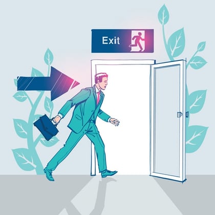 Businessman walking through exit door