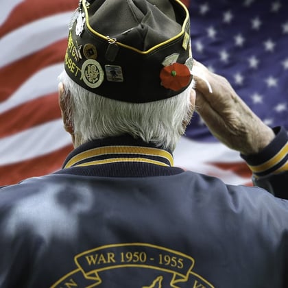 Military veteran saluting the American flag