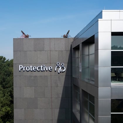 Protective's new logo, on its headquarters building. (Photo: Protective)