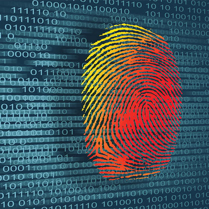 fingerprint on a binary code background