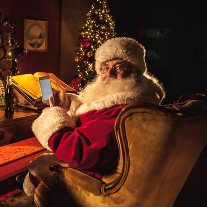 Santa Claus, with a cell phone