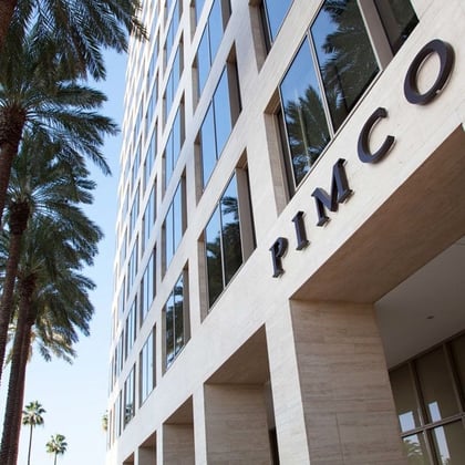 a PIMCO sign on its headquarter building in Southern California