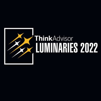 black and gold and white logo for ThinkAdvisor.com's Luminaries industry awards program