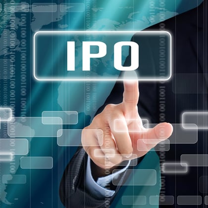 shuttersock image of IPO sign and man clicking a button on a screen