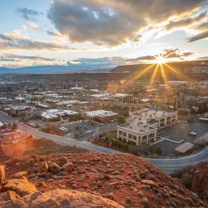 The sun peeks out from behind clouds over St. George, Utah. (Photo: Adobe Stock)St. George, Utah. (Photo: Adobe Stock)