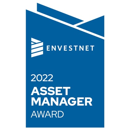 A blue and white logo for Envestnet's Advisor-Asset-Manager-Awards-2022