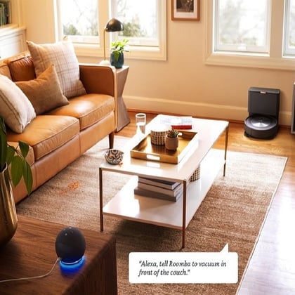 An iRobot vacuum cleaner works with Amazon's Alexa unit to clean a home. (Image: iRobot)