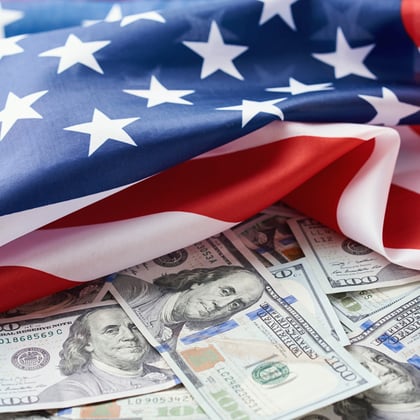 American flag with money