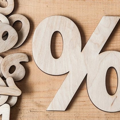 sign percent on wooden table