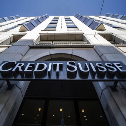 A sign above the entrance to a Credit Suisse Group