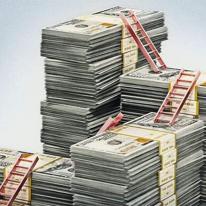 Ladders on top of stacks of dollar bills
