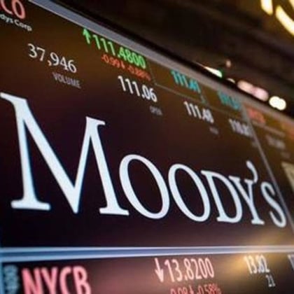 Moody's on a stock exchange ticker.