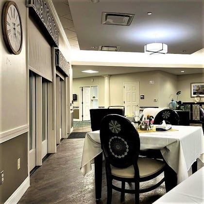An assisted living facility dining room.