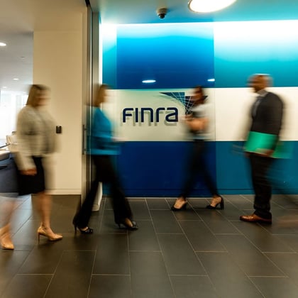 FINRA sign in lobby at Brookfield Place in New York.