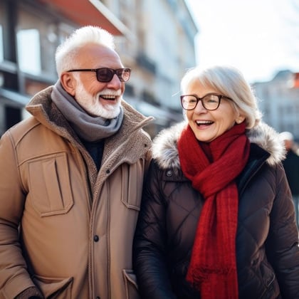 Happy older couple in a city