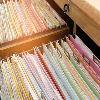 Records in a file cabinet