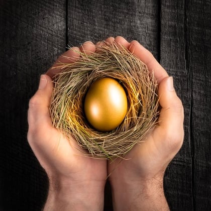 Hands Holding Golden Nest Egg