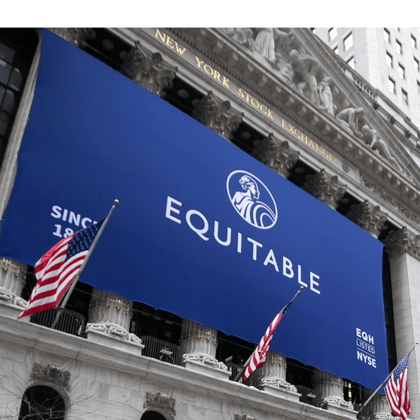 Equitable's logo on the front of the New York Stock Exchange