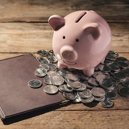 A piggy bank with coins
