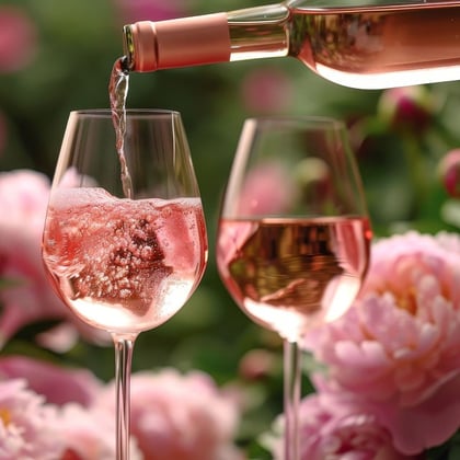 Person pouring Rose' wine into a glass