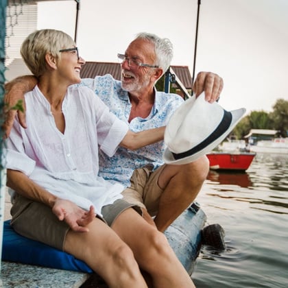 Senior couple sitting on a dock