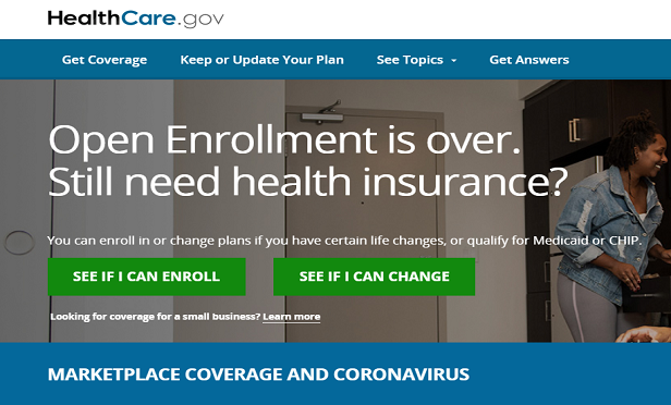 A screenshot from the HealthCare.gov website saying open enrollment period