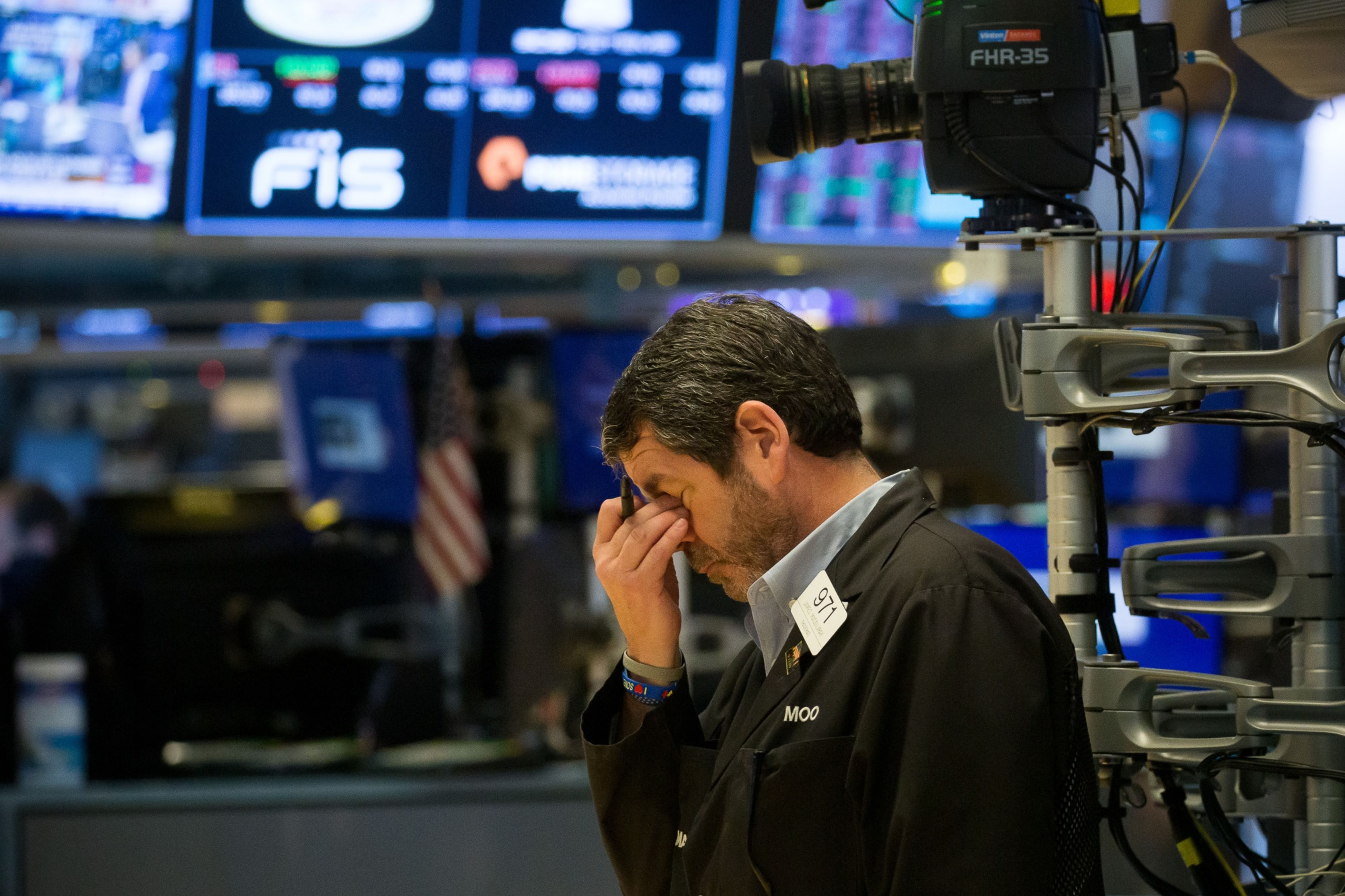 A trader on the floor of the New York Stock Exchange.